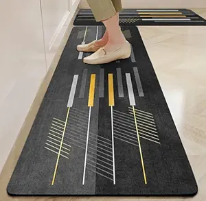 Yellow Weaves– Non-Slip Kitchen Floor Mats, Water Absorbent, Rugs,Standing Rubber Mats for Kitchen, Office, Sink and Laundry Room, Abstract (Pack of 2)