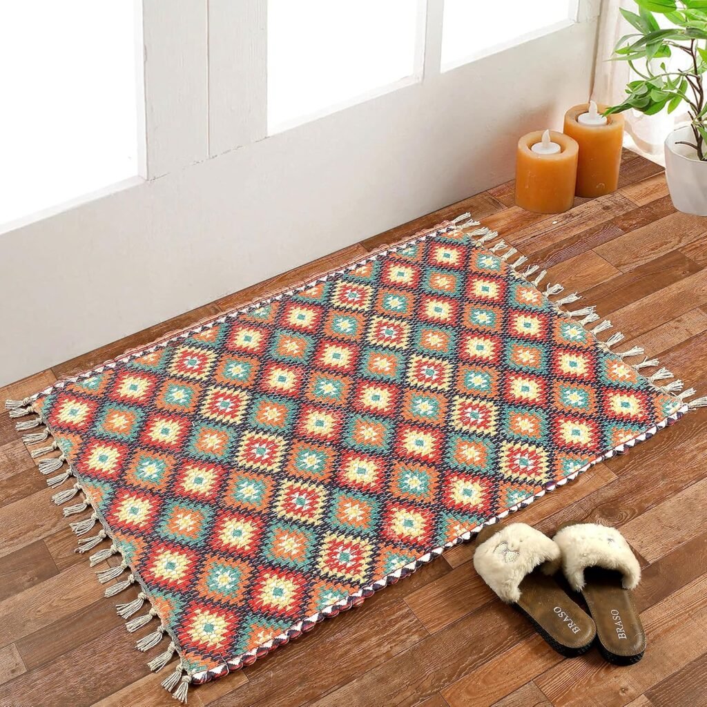 TheLitLoom Handmade Printed Dhurrie Rug (2×3 feet) | Upcycled Sustainable Carpet for Home Decor