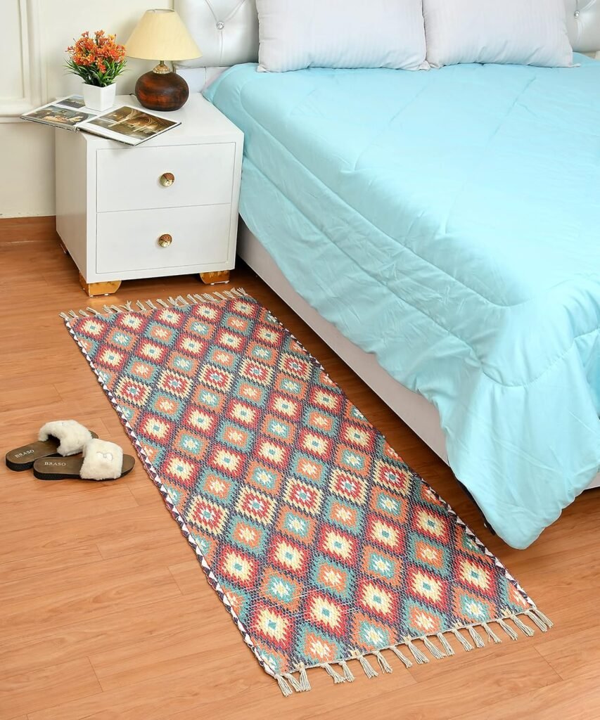 TheLitLoom Handmade Printed Dhurrie Rug (2×3 feet) | Upcycled Sustainable Carpet for Home Decor