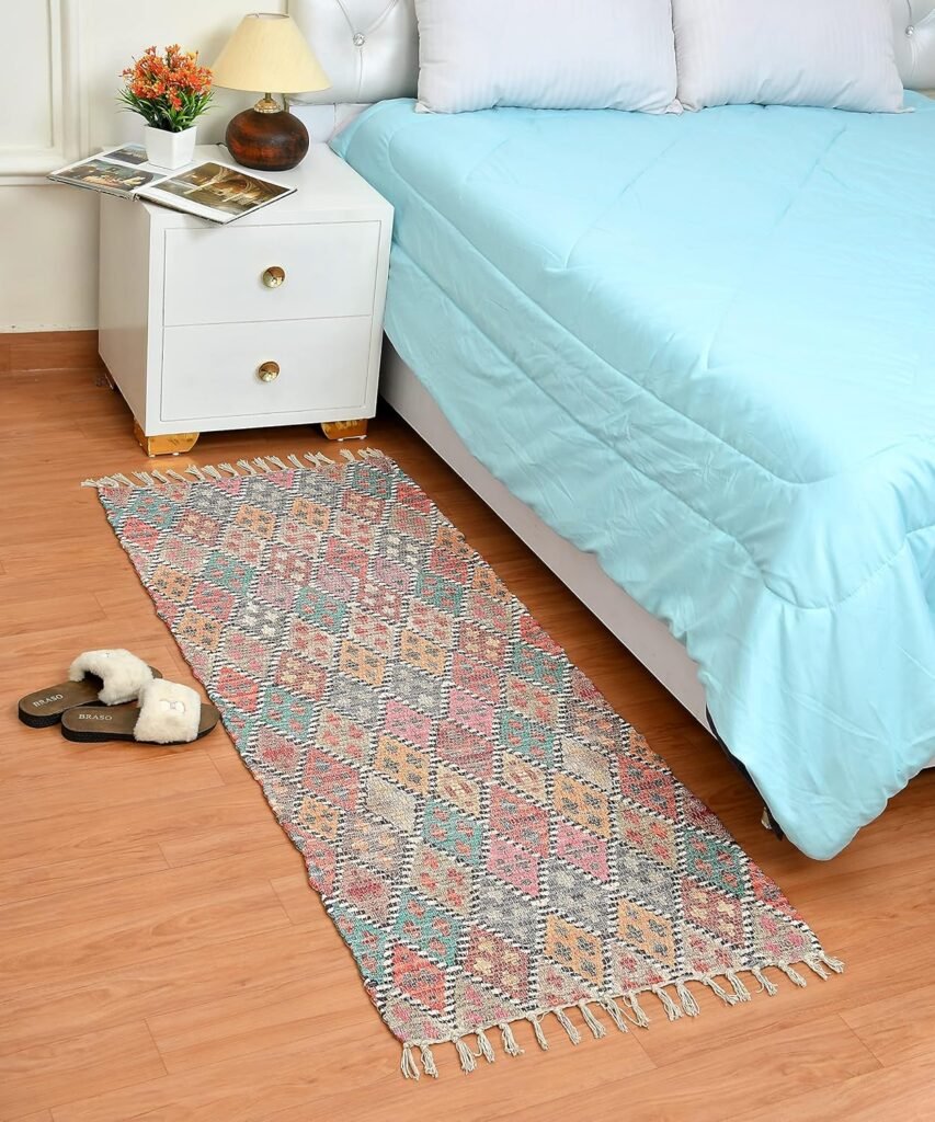 TheLitLoom Handmade Printed Dhurrie Rug (2×3 feet) | Upcycled Sustainable Carpet for Home Decor