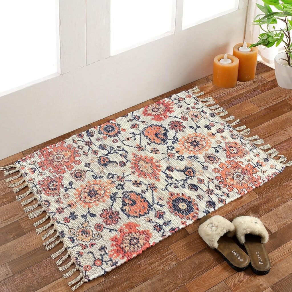 TheLitLoom Handmade Printed Dhurrie Rug (2×3 feet) | Upcycled Sustainable Carpet for Home Decor