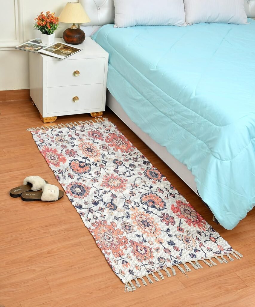 TheLitLoom Handmade Printed Dhurrie Rug (2×3 feet) | Upcycled Sustainable Carpet for Home Decor