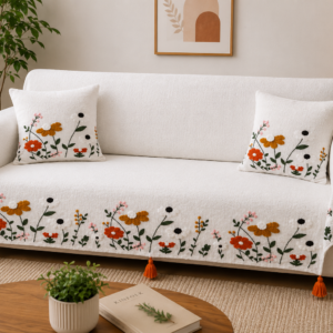 Elegant Wildflower Sofa Cover Set – Premium Slub Cotton Sofa Throw for Living Room