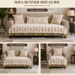 Boho Floral Sofa Cover Set with Tassels – Premium Slub Cotton Fabric Embroidered Sofa Throw for Living Room