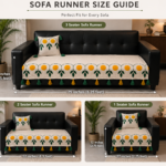 Boho Floral Embroidered Sofa Runner with Tassels – Premium Slub Cotton Sofa Cover for 1, 2 & 3 Seater Sofas