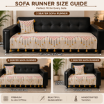 Boho Scallop Embroidered Sofa Runner with Tassels – Premium Slub Cotton Decorative Sofa Cover for Living Room