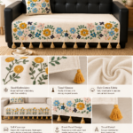 Multicolor Floral Sofa Cover Set – Premium Slub Cotton Embroidered Sofa Throw for Living Room