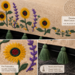 Sunflower Embroidered Sofa Cover Set & Tassels – Premium Cotton Blend Sofa Throw for Living Room
