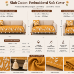 Mustard Floral Designer Sofa Cover – Premium Slub Cotton Embroidered Set with Decorative Tassels | TheLitLoom