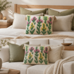 TheLitLoom Hand-Embroidered Floral Cushion Cover – Luxury Cotton Pillow with Tassels