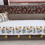 Beige Floral Sofa Cover – Premium Designer Set | TheLitLoom