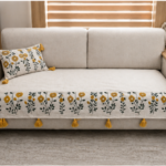 Beige Floral Sofa Cover – Premium Designer Set | TheLitLoom