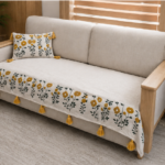 Beige Floral Sofa Cover – Premium Designer Set | TheLitLoom