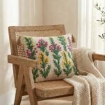 TheLitLoom Hand-Embroidered Floral Cushion Cover – Luxury Cotton Pillow with Tassels