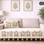 Embroidered Sofa Runner/cover in Multicolour Design with Tassels edging – Premium Slub Cotton Sofa Throw for Living Room (Copy) (Copy) (Copy)