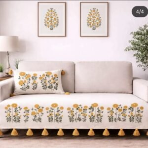 Embroidered Sofa Runner/cover in Multicolour Design with Tassels edging – Premium Slub Cotton Sofa Throw for Living Room (Copy) (Copy) (Copy)