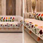 Luxury Floral Embroidered Sofa Cover Throw for Couch