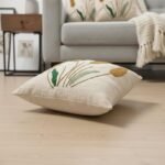 Boho Pampas Grass Embroidered Cushion Cover – Minimal Botanical Throw Pillow