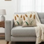 Boho Pampas Grass Embroidered Cushion Cover – Minimal Botanical Throw Pillow