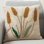 Boho Pampas Grass Embroidered Cushion Cover – Minimal Botanical Throw Pillow