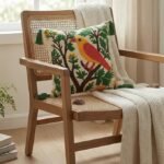 Boho Bird Embroidered Cushion Cover with Tassels – Nature Inspired Decorative Throw Pillow