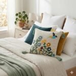 Boho Floral Bird Embroidered Cushion Cover with Tassels – Decorative Throw Pillow