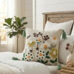 Embroidered Slub Cotton Cushion Cover with Tassels for Sofa & Living Room