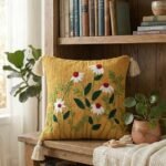 Rustic Daisy Embroidered Tassel Cushion Cover – Mustard Yellow Boho Throw Pillow