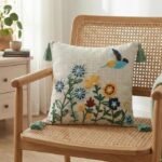 Boho Floral Bird Embroidered Cushion Cover with Tassels – Decorative Throw Pillow