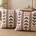 Modern Botanical Embroidered Cushion Cover – Minimal Boho Decorative Throw Pillow