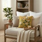 Rustic Daisy Embroidered Tassel Cushion Cover – Mustard Yellow Boho Throw Pillow