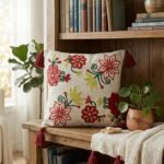 Elegant Floral Embroidered Cushion Cover with Tassels – Boho Decorative Throw Pillow
