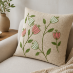 Luxury Decorative Cushion Cover with Elegant Floral Embroidery