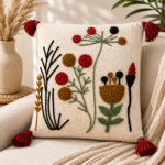 Handmade Floral Embroidered Cushion Cover with Decorative Tassels