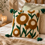 Modern Abstract Floral Tufted Cushion Cover with Tassels – Boho Decorative Throw Pillow