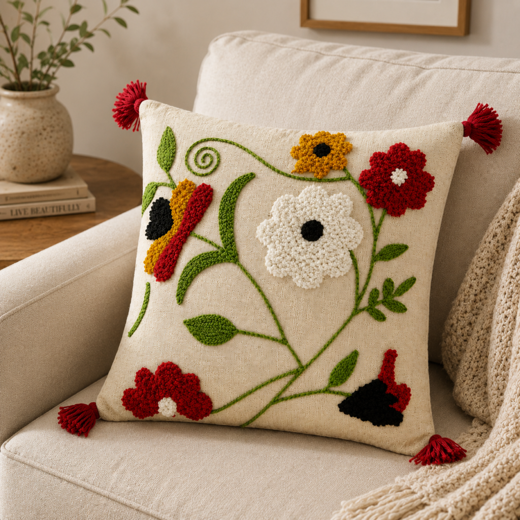 Designer Embroidered Cushion Cover for Living Room & Bedroom | Thelitloom