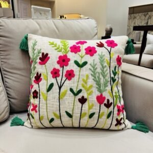 Premium Handmade Embroidered Cushion Cover – Modern Floral Tufted Throw Pillow Cover for Sofa & Living Room