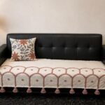 Elegant Boho Sofa Runner with Tassels – Embroidered Slub Cotton Sofa Cover for 1, 2 & 3 Seater Sofas