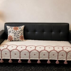 Elegant Boho Sofa Runner with Tassels – Embroidered Slub Cotton Sofa Cover for 1, 2 & 3 Seater Sofas