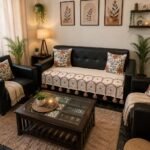 Elegant Boho Sofa Runner with Tassels – Embroidered Slub Cotton Sofa Cover for 1, 2 & 3 Seater Sofas