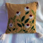 Rustic Daisy Embroidered Tassel Cushion Cover – Mustard Yellow Boho Throw Pillow