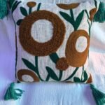 Modern Abstract Floral Tufted Cushion Cover with Tassels – Boho Decorative Throw Pillow