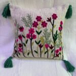 Premium Handmade Embroidered Cushion Cover – Modern Floral Tufted Throw Pillow Cover for Sofa & Living Room