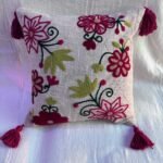 Elegant Floral Embroidered Cushion Cover with Tassels – Boho Decorative Throw Pillow