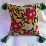 Boho Floral Embroidered Tassel Cushion Cover – Yellow Decorative Throw Pillow Cover