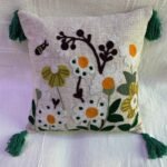 Embroidered Slub Cotton Cushion Cover with Tassels for Sofa & Living Room