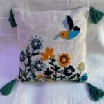 Boho Floral Bird Embroidered Cushion Cover with Tassels – Decorative Throw Pillow