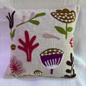Premium Handmade Embroidered Cushion Cover – Artistic Boho Floral Throw Pillow for Modern Home Decor