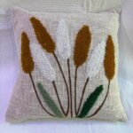 Boho Pampas Grass Embroidered Cushion Cover – Minimal Botanical Throw Pillow
